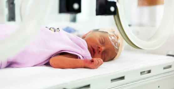 premature infant in incubator 